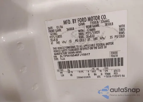 2006 Lincoln Mark Lt z USA, uszkodzony, nr VIN 5LTPW18546FJ15917